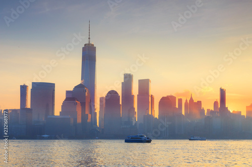 USA, New York, Manhattan, Lower Manhattan and World Trade Center, Freedom Tower, viewed from New Jersey, Jersey City