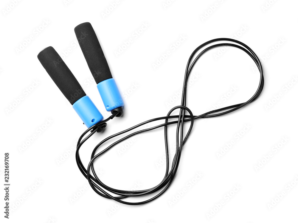 Jump rope on white background, top view Jump rope on white background, top view