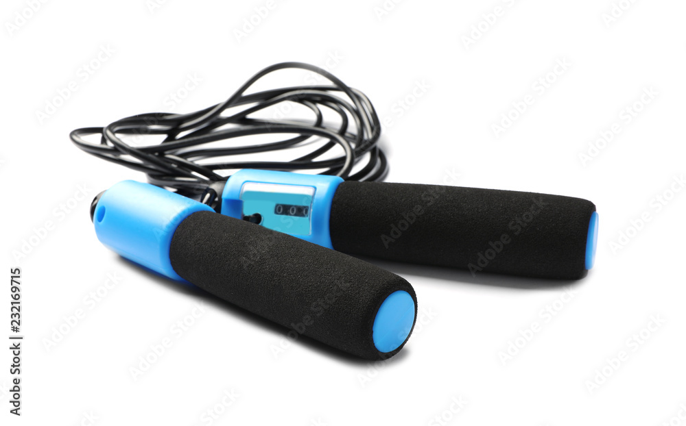 Jump rope on white background. Sports equipment Jump rope on white background. Sports equipment