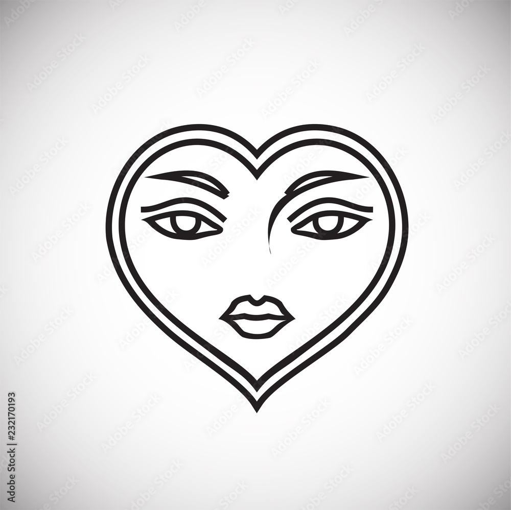 Heart shape face thin line on white background icon Heart shape face thin line on white background icon