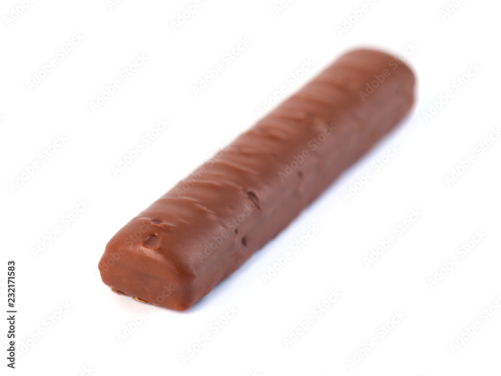 chocolate stick with caramel on a white background chocolate stick with caramel on a white background