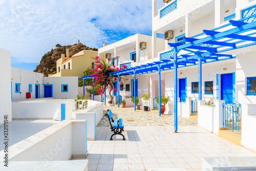 White typical Greek apartments in Ammopi village on Karpathos island, Greece