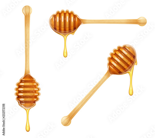 Honey Dipper. Set of Wooden Spoon for liquid sweetness.