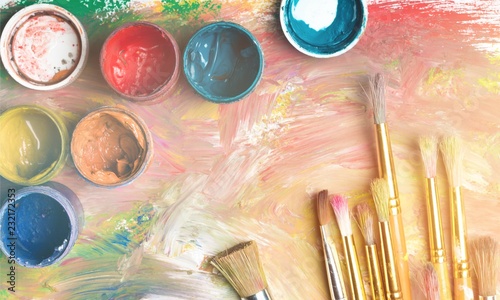 Composition of dirty painting brushes