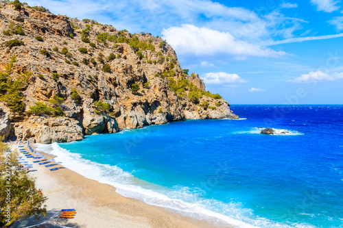 Beautiful Achata beach on sunny summer hot day, Karpathos island, Greece