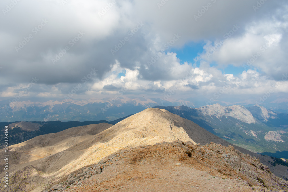 beautiful landscape in high taurus mountains against cloudy sky in Antalya, Turkey 