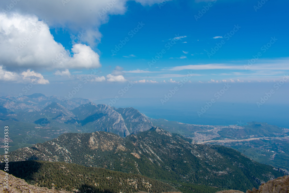 beautiful landscape in high taurus mountains against cloudy sky in Antalya, Turkey 