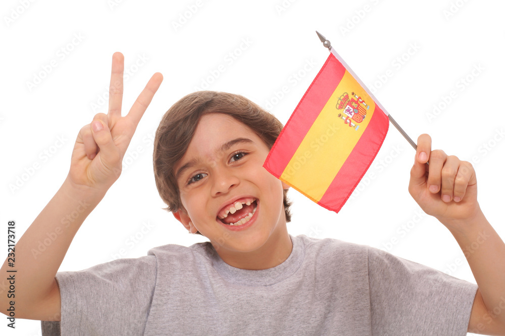 Happy kid holding a Spanish Flag Happy kid holding a Spanish Flag