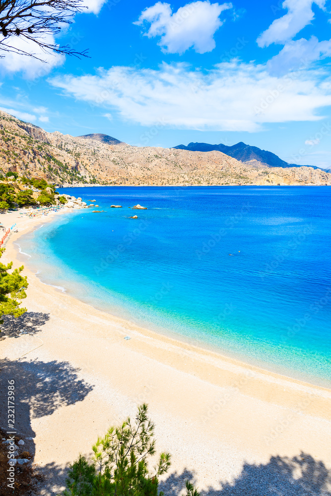 Azure sea at beautiful Apella beach on Karpathos island, Greece