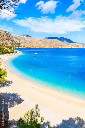 Azure sea at beautiful Apella beach on Karpathos island  Greece