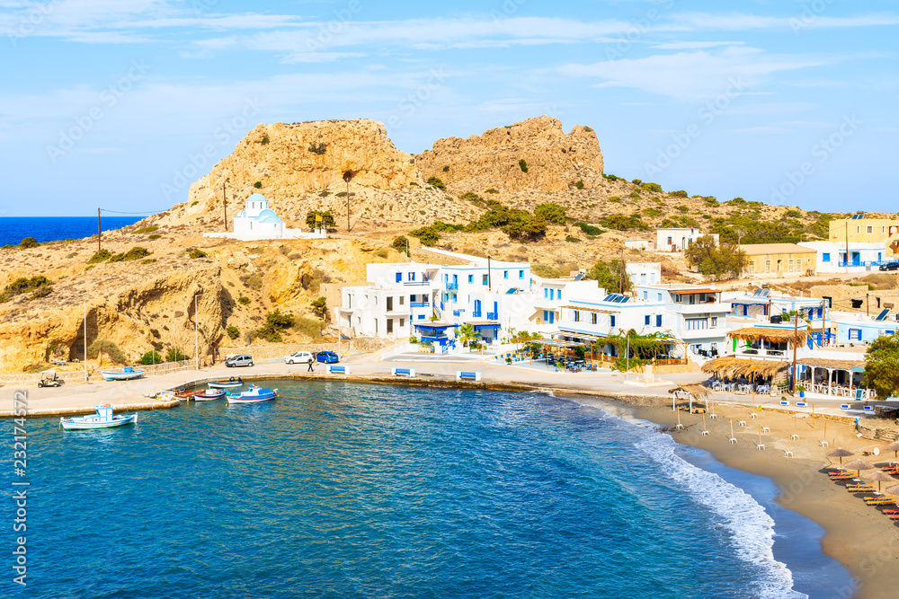 View of bay and beach in Finiki port, Karpathos island, Greece