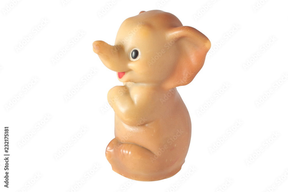 Fototapeta premium Image of a toy rubber elephant isolated on a white background.