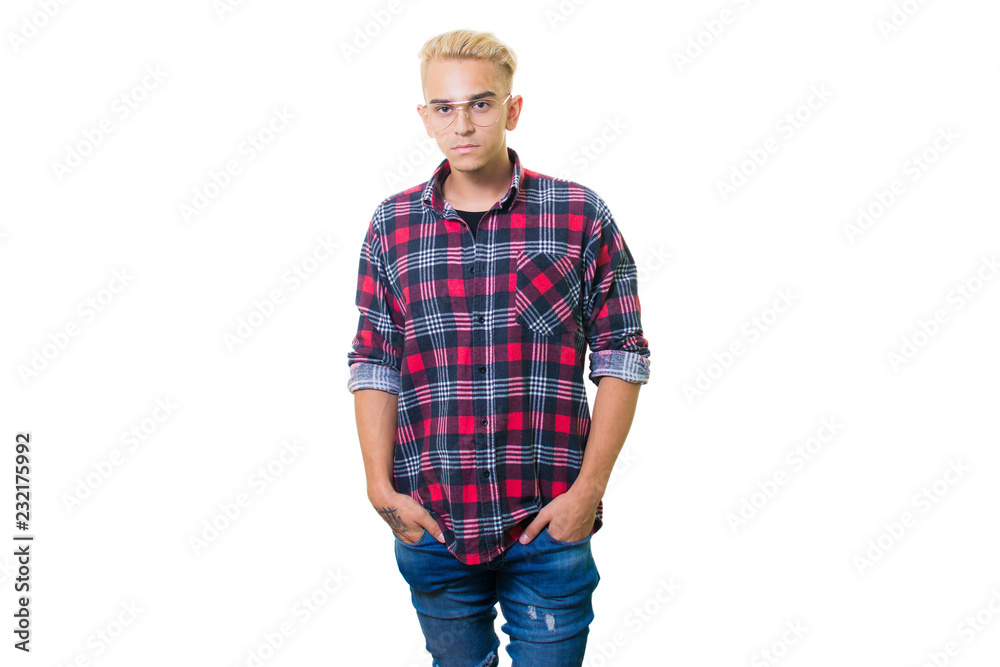 Cheerful guy in glasses posing in studio isolated on white background. Cheerful guy in glasses posing in studio isolated on white background.
