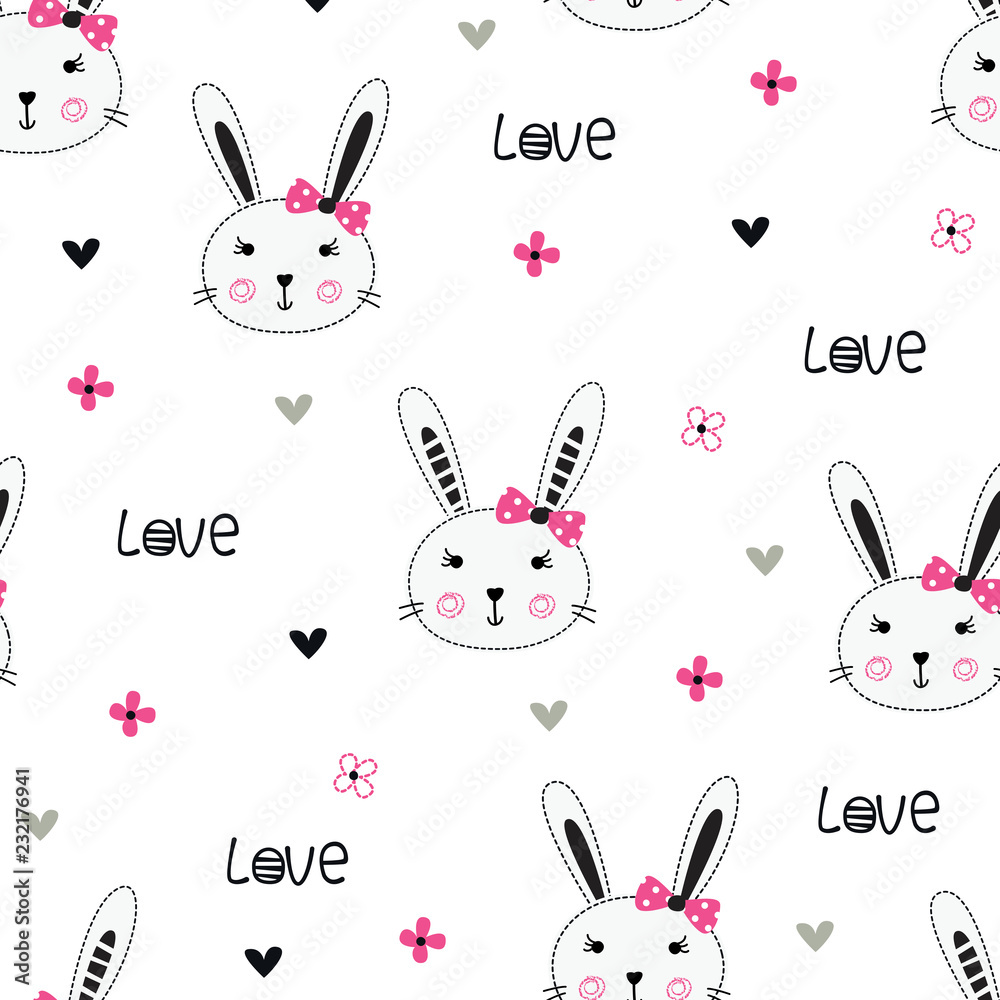 Obraz premium Cute bunny girl seamless pattern