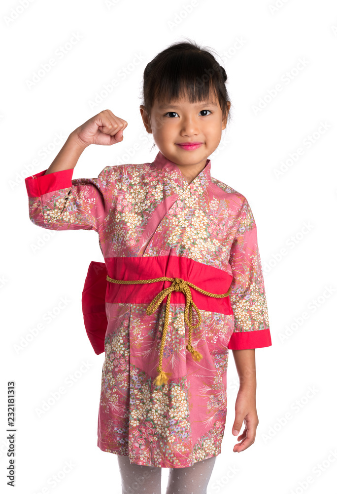Little girl in Japanese traditional dress isolated on white background Little girl in Japanese traditional dress isolated on white background