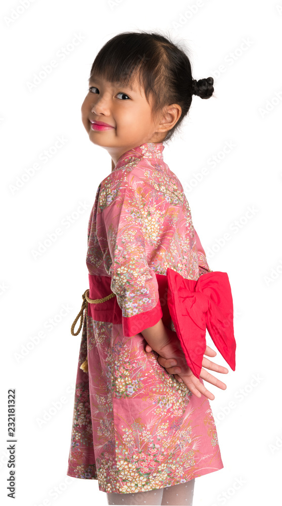Little girl in Japanese traditional dress isolated on white background Little girl in Japanese traditional dress isolated on white background