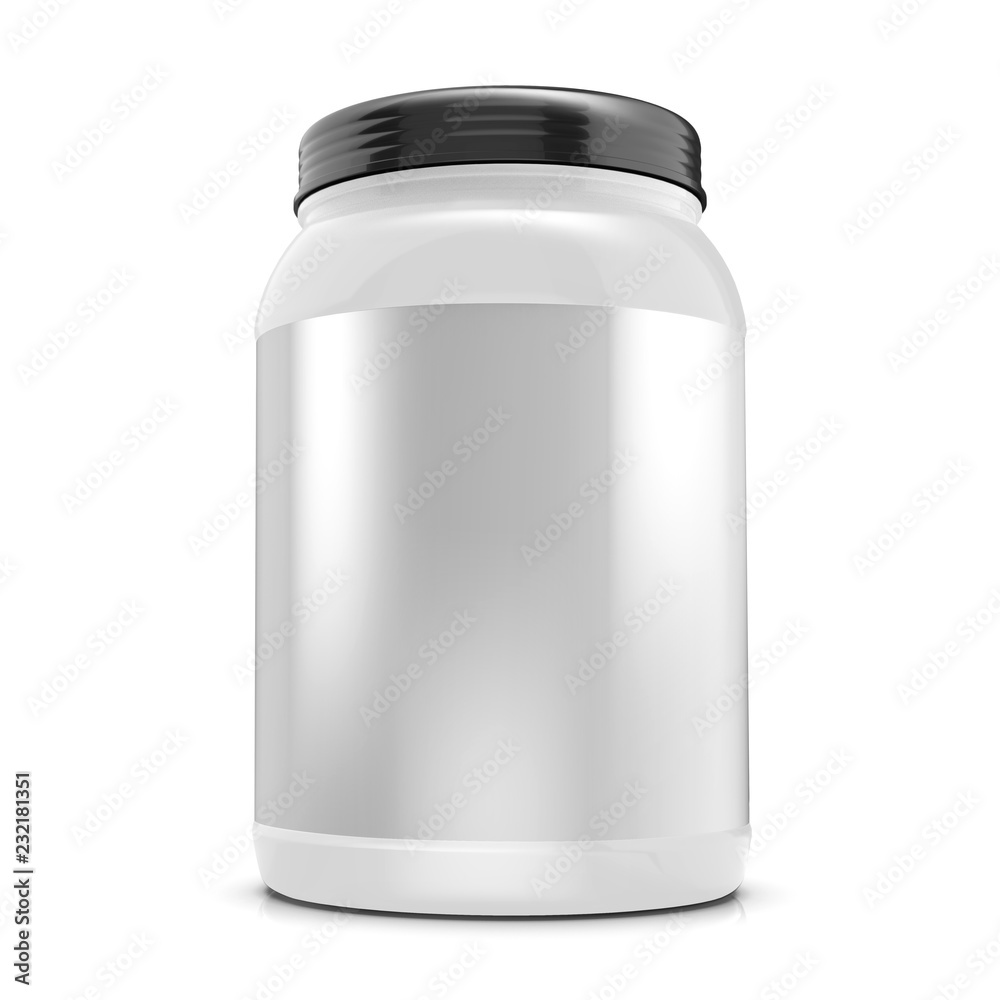 Big plastic protein jar with blank label