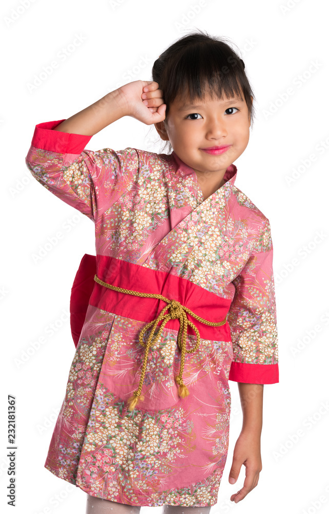 Little girl in Japanese traditional dress isolated on white background Little girl in Japanese traditional dress isolated on white background