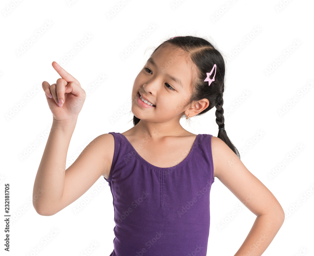 little girl pointing with finger isolated on white little girl pointing with finger isolated on white
