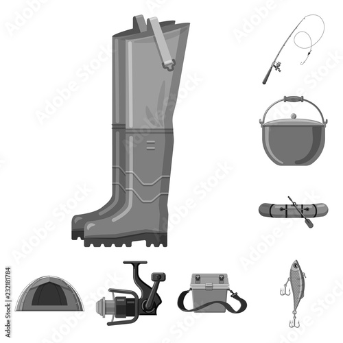 Isolated object of fish and fishing symbol. Collection of fish and equipment vector icon for stock.