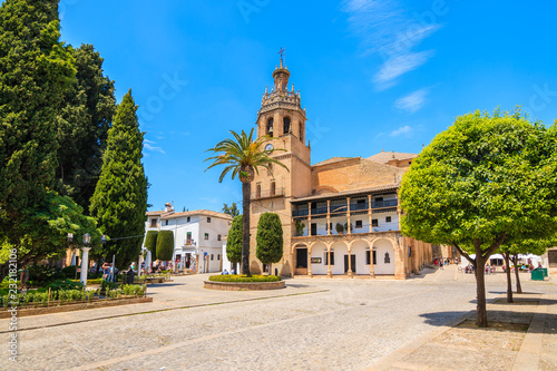 Square with church in Ronda village, Andalusia, Spain