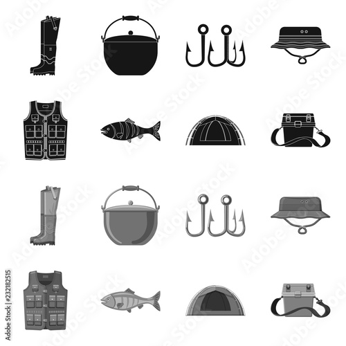 Isolated object of fish and fishing symbol. Set of fish and equipment stock symbol for web.