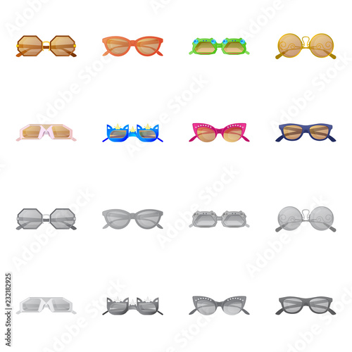 Vector design of glasses and sunglasses icon. Collection of glasses and accessory vector icon for stock.