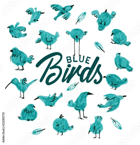 Grupo de pájaros azules