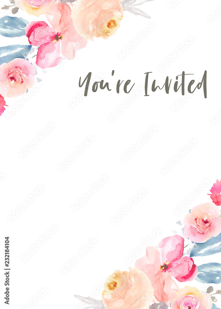 Watercolor Flower You're Invited Party Invitation Template Stock ...