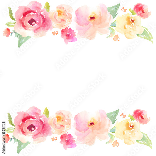 Watercolor Floral Backgrounds and Frames with Painted Texture
