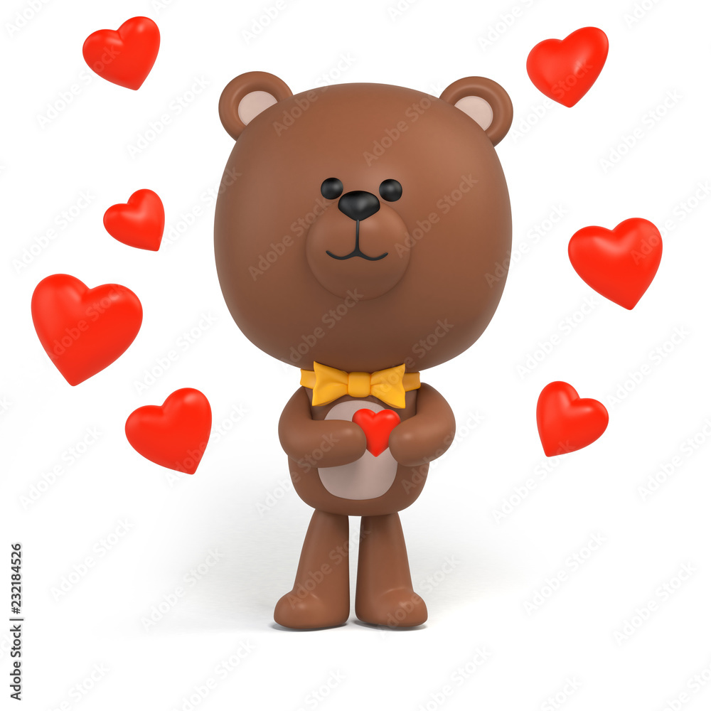 3d render, cute little chocolate teddy bear, cartoon character design,  hearts, toy clip art isolated on white, digital illustration, Valentine day  clip art Stock Illustration | Adobe Stock