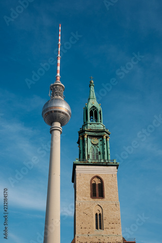 Berlin Tv Tower (Fernsehturm) and St. Mary`s Church (Marienkirche)  -
