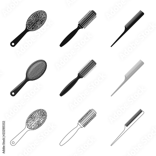 Vector illustration of brush and hair symbol. Set of brush and hairbrush stock vector illustration.