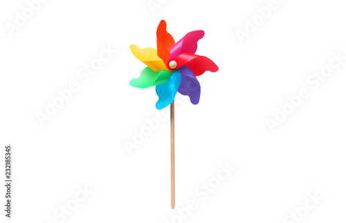 Fotografija Toy windmill propeller set with multicolored blades isolated on white