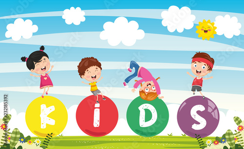 Vector Illustration Of Kids Colorful Landscape