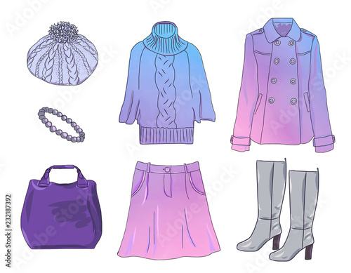 Vector stylish fashion set of women clothes