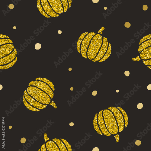 Gold glitter pumpkins. Vector EPS 10 seamless pattern