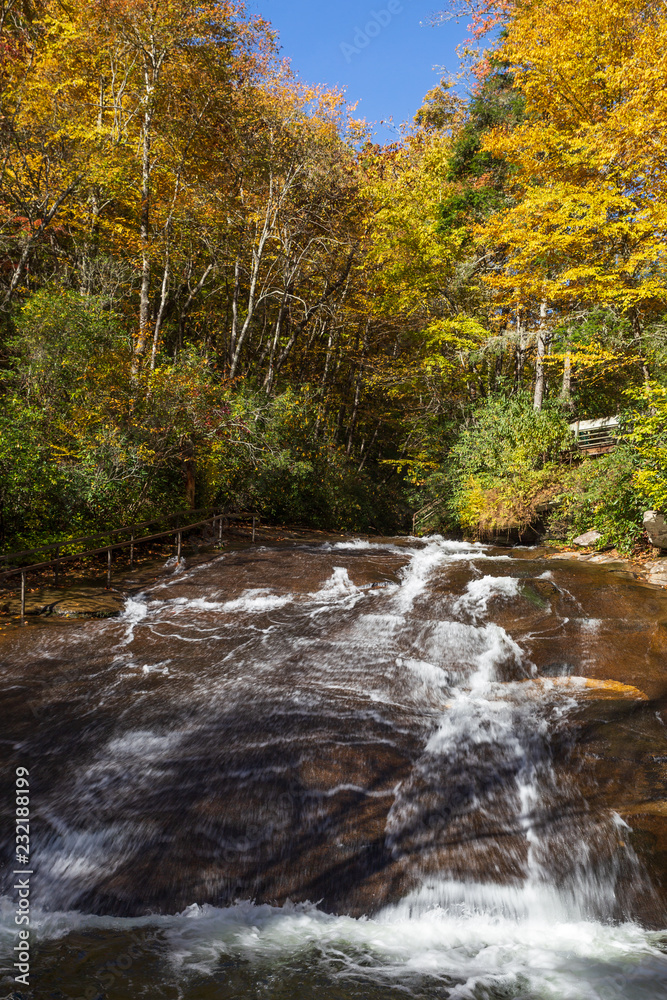Sliding Rock in Pisgah National Forest in North Carolina in autumn.