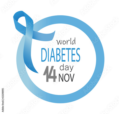 World diabetes day vector. November 14 awareness blue ribbon circle.