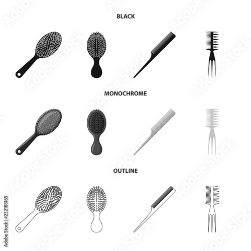 Vector illustration of brush and hair symbol. Set of brush and hairbrush stock vector illustration.