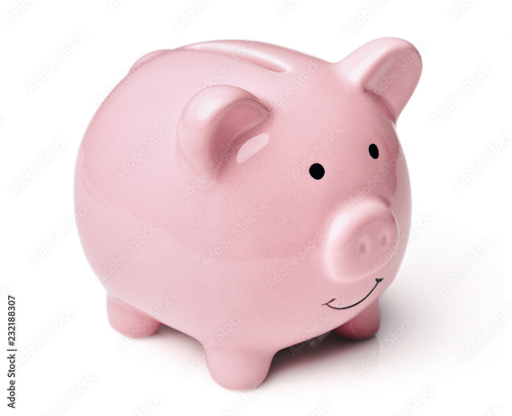 pink piggy bank isolated on white background