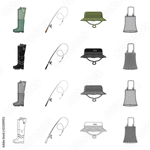 Vector design of fish and fishing icon. Collection of fish and equipment stock symbol for web.