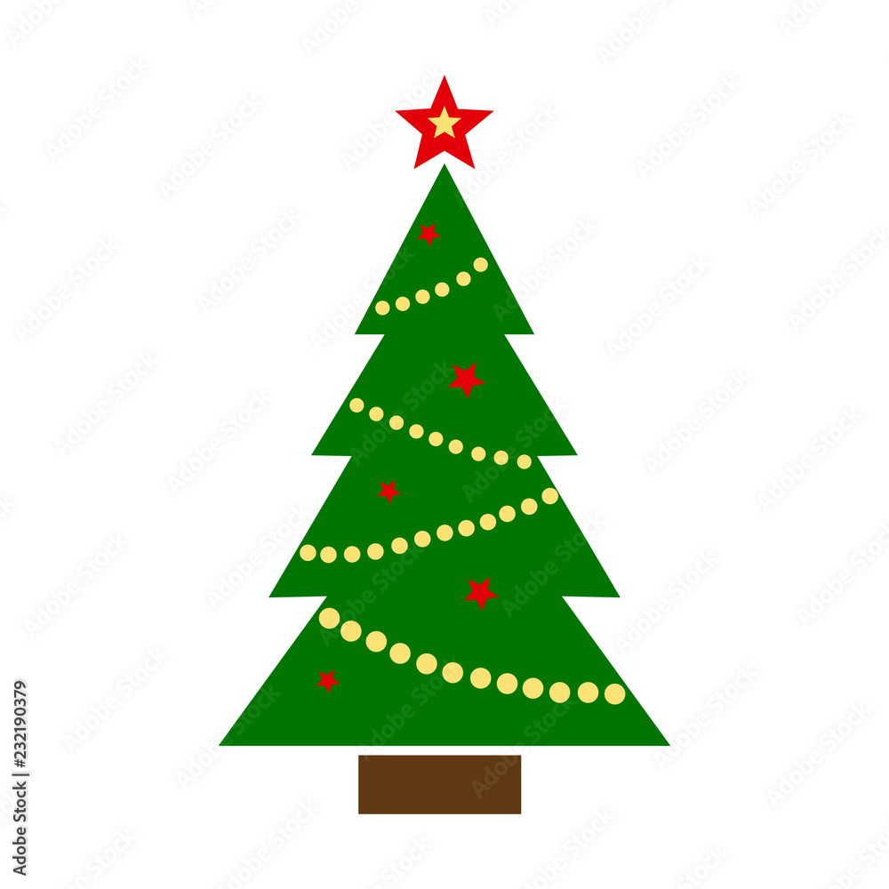 Green Christmas tree with star and garland. Vector illustration Green Christmas tree with star and garland. Vector illustration