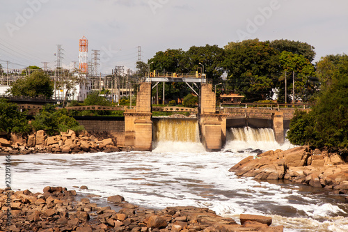 Polluted Tiete river in Salto city - Watterfall turistc complex park photo