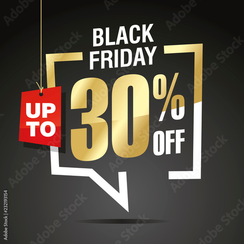 Black Friday 30 percent off sale isolated gold white red black sticker icon