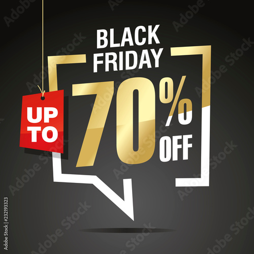 Black Friday 70 percent off sale isolated gold white red black sticker icon