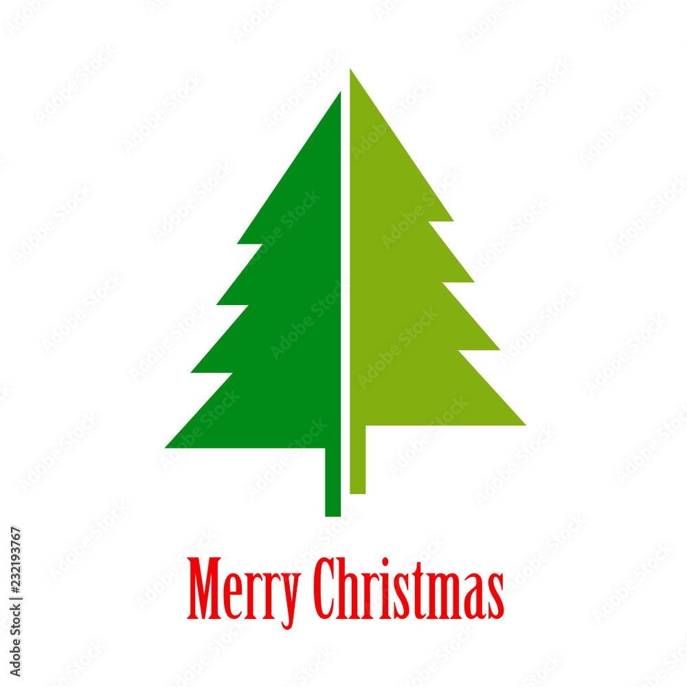 Logotipo con texto Merry Christmas con árbol abstracto en dos mitades