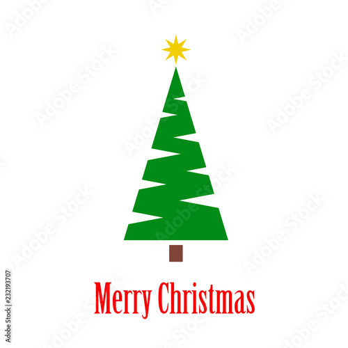 Logotipo con texto Merry Christmas con árbol de navidad abstracto con forma de triangulo y huecos como ramas