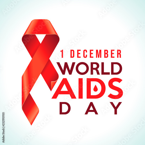 Awareness Red Ribbon - symbol for the solidarity of people living with HIV. World AIDS Day 1 December emblem. Vector EPS8 Illustration