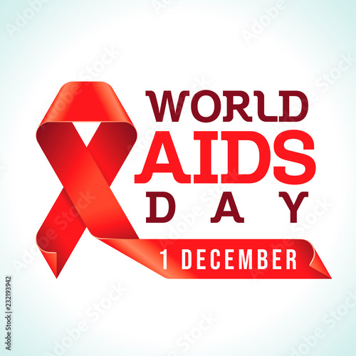 Awareness Red Ribbon - symbol for the solidarity of people living with HIV. World AIDS Day 1 December emblem. Vector EPS8 Illustration photo